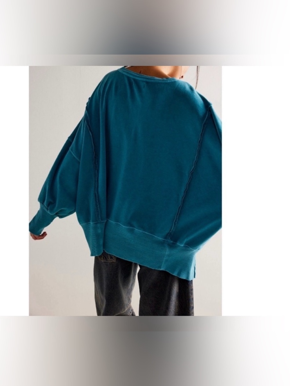 NWT Free People We The Free Camden Sweatshirt deep teal turquoise small, medium - Picture 5 of 10